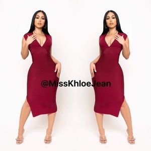 Twist Back Side Slit Bandage Midi Dress